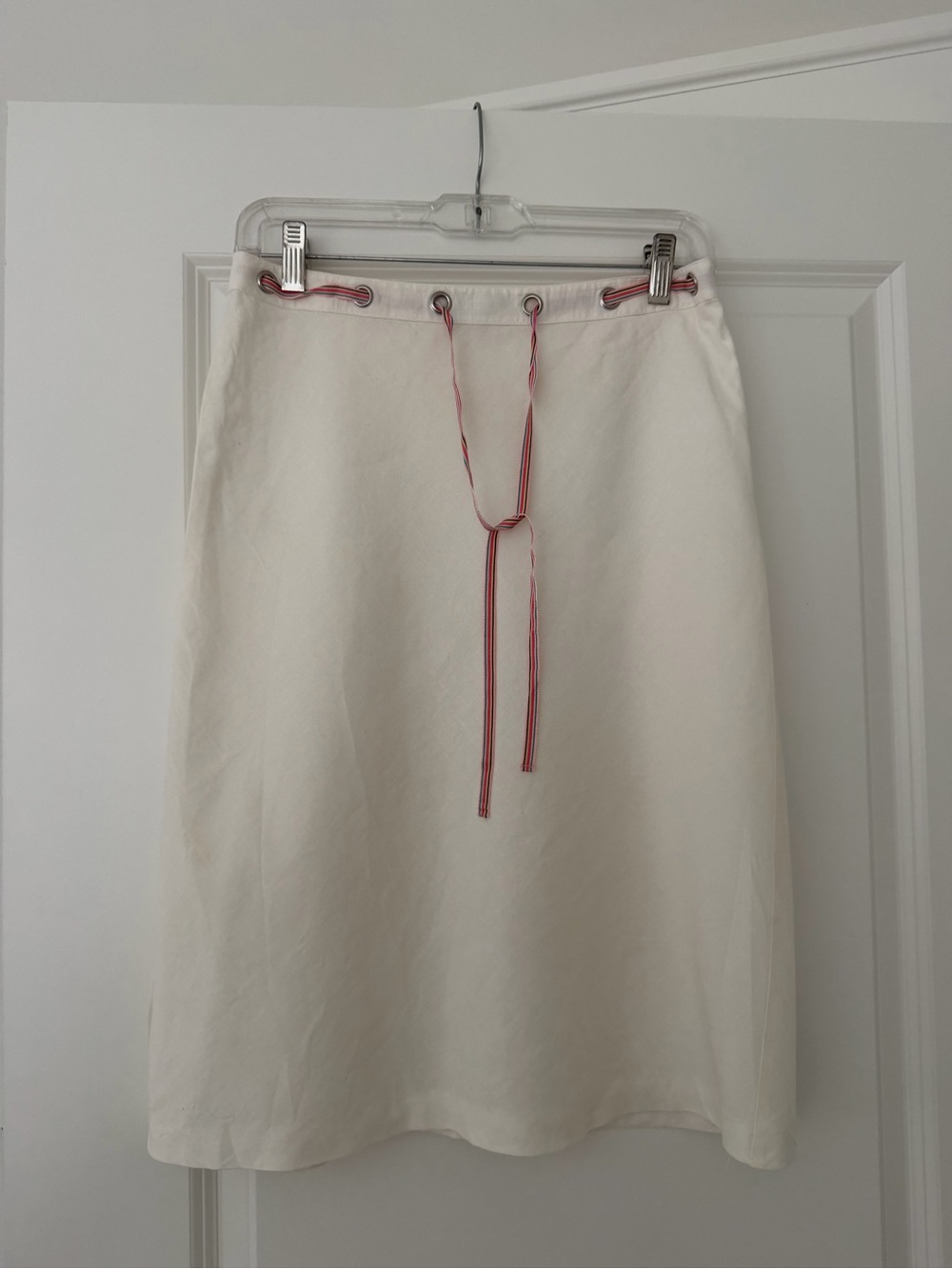 BCBGMaxAzria Cream A-Line Skirt with striped ribbon  Drawstring